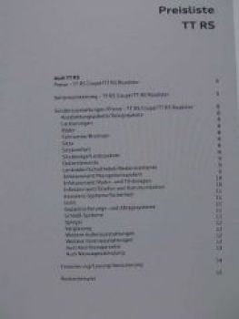 Audi Preisliste TT RS Coupe/Roadster Oktober 2009 NEU