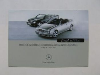 Mercedes Benz Preisliste CLK-Klasse final edition BR208