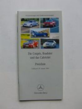 Mercedes Benz Preisliste BR208 R170 BR215 R129 Januar 2001