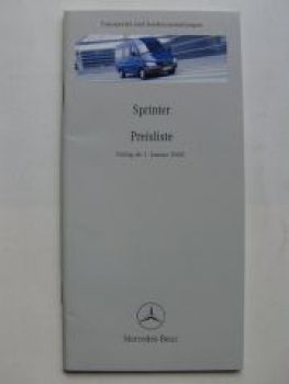 Mercedes Benz Preisliste Sprinter Januar 2002 NEU