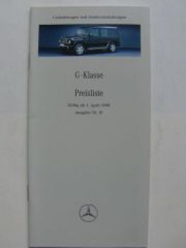 Mercedes Benz Preisliste G-Klasse April 1998 BR461  BR463