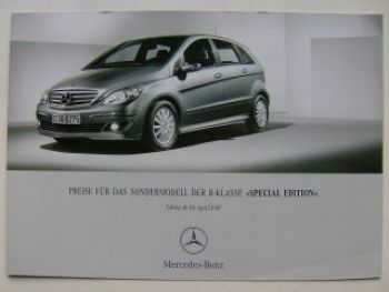 Mercedes Benz Preisliste B-Klasse Special Edition April 2007 BR2