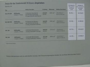 Mercedes Benz Preisliste M-Klasse Inspiration BR163 August 2002