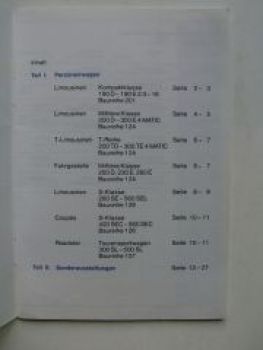 Mercedes Benz Preisliste Nr.47 9/1986 W201 W124 W126 R107