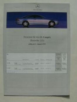 Mercedes Benz Preisliste CL-Coupes BR215 August 1999