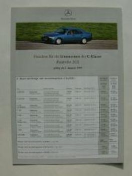 Mercedes Benz Preisliste C-Klasse Limousine W202 August 1999