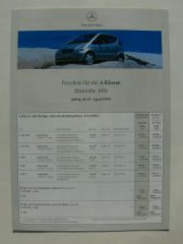 Mercedes Benz Preisliste A-Klasse BR168 April 1999