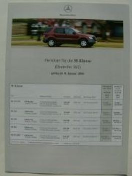 Mercedes Benz Preisliste M-Klasse BR163 Januar 2000