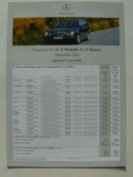 Mercedes Benz Preisliste E-Klasse T Modelle BR210 April 2000