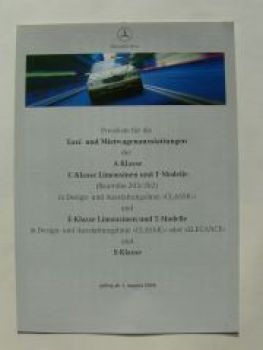 Mercedes Benz Preisliste Taxi/Mietwagen BR168 W202 W203 W210 W22