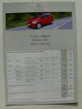 Mercedes Benz Preisliste A-Klasse BR168 Januar 2001