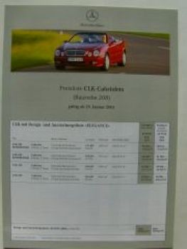 Mercedes Benz Preisliste CLK-Cabriolets BR208 Januar 2001