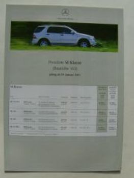 Mercedes Benz Preisliste M-Klasse BR163 Januar 2001 +AMG