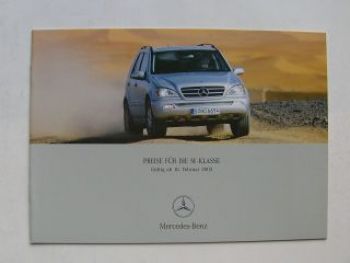 Mercedes Benz Preisliste M-Klasse BR163 Februar 2003 +ML55 AMG