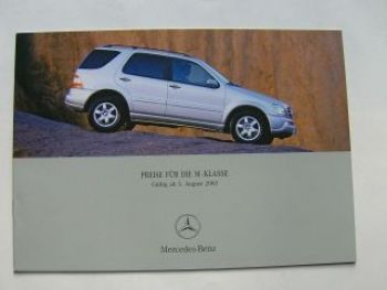 Mercedes Benz Preisliste M-Klasse BR163 August 2002 NEU