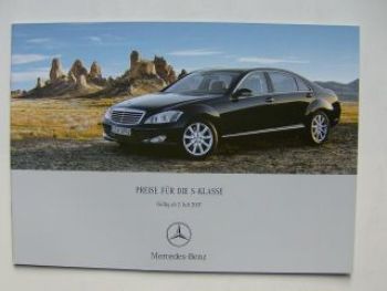 Mercedes Benz Preisliste S-Klasse BR221 Juli 2007 NEU
