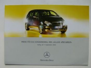 Mercedes Benz Preisliste A-Klasse BR168 Piccadilly September 200