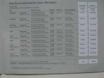 Mercedes Benz Preisliste A-Klasse BR168 Piccadilly September 200
