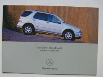 Mercedes Benz Preisliste M-Klasse BR163 August 2002 NEU