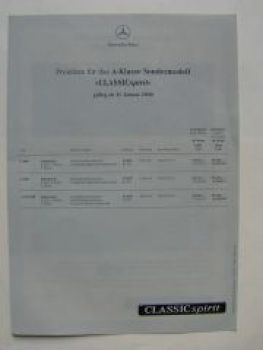 Mercedes Benz Preisliste A-Klasse BR168 CLASSICspirit 1/2000