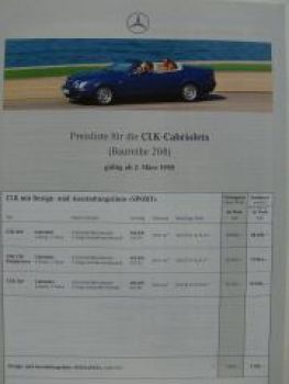 Mercedes Benz Preisliste CLK-Cabriolets BR208 März 1998