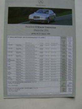 Mercedes Benz Preisliste E-Klasse Limousine BR210 Januar 2001