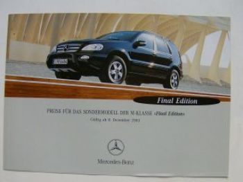 Mercedes Benz Preisliste M-Klasse BR163 Final Edition 12/2003