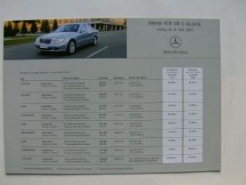 Mercedes Benz Preisliste S-Klasse BR220 Juli 2003