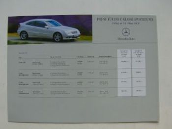 Mercedes Benz Preisliste C-Klasse Sportcoupès März 2002 BR203