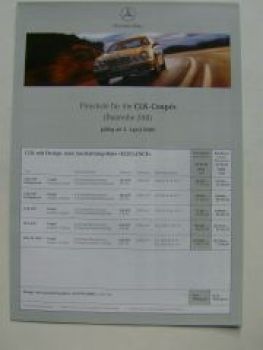 Mercedes Benz Preisliste CLK-Coupès BR208 April 2000 NEU