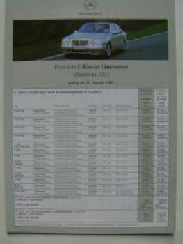 Mercedes Benz Preisliste E-Klasse Limousine BR210 Januar 2001