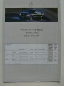 Mercedes Benz Preisliste M-Klasse BR163 Februar 1999