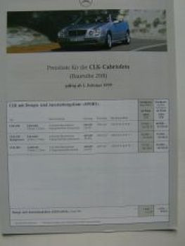 Mercedes Benz Preisliste CLK-Cabriolets  BR208 Februar 1999