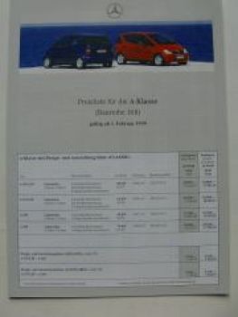 Mercedes Benz Preisliste A-Klasse  BR168 Februar 1999