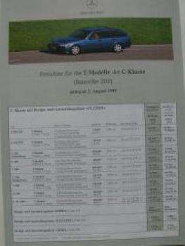 Mercedes Benz Preisliste C-Klasse T-Modelle W202 August 1999