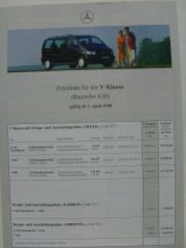 Mercedes Benz Preisliste V-Klasse BR638 April 1998