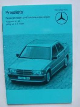 Mercedes Benz Preisliste Nr.42 3.9.1984 W201 W123 W16 R107