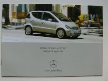 Mercedes Benz Preisliste A-Klasse BR168 Januar 2002