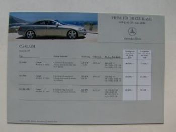 Mercedes Benz Preisliste CLS-Klasse BR219 Juni 2004