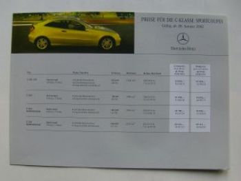 Mercedes Benz Preisliste C-Klasse Sportcoupés W203 Januar 2002
