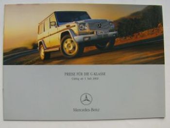 Mercedes Benz Preisliste G-Klasse BR463 Juli 2002 NEU