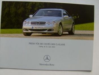 Mercedes Benz Preisliste CL-Klasse Coupès Juli 2003 NEU
