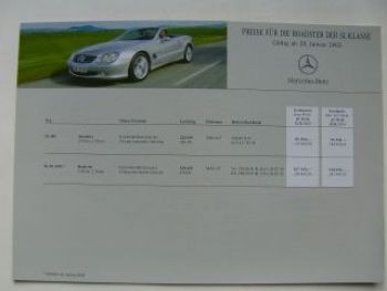 Mercedes Benz Preisliste SL-Klasse BR230  Januar 2002