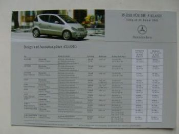 Mercedes Benz Preisliste A-Klasse +A210 W168 Januar 2002