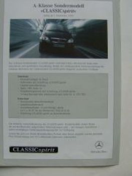 Mercedes Benz Preisliste A-Klasse CLASSICspirit BR168