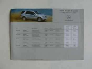 Mercedes Benz Preisliste M-Klasse BR163 Januar 2002