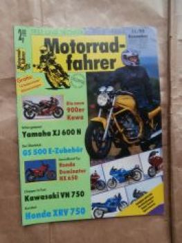 Motorradfahrer 11/1993 Yamaha XJ 600N,Honda Dominator NX 650,Kawasaki Chopper VN 750,Honda XRV 750