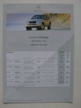 Mercedes Benz Preisliste M-Klasse BR163 Juni 2001