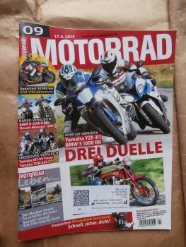 Motorrad 9/2015 Yamaha YZF-R1 vs. BMW S 1000RR,Dauertest KMT 1190 Adventure,VG: BMW R1200R vs. Ducati Monster 1200