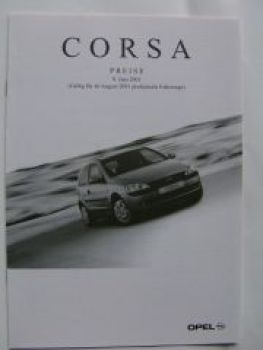 Opel Preisliste Corsa C Juni 2001 NEU